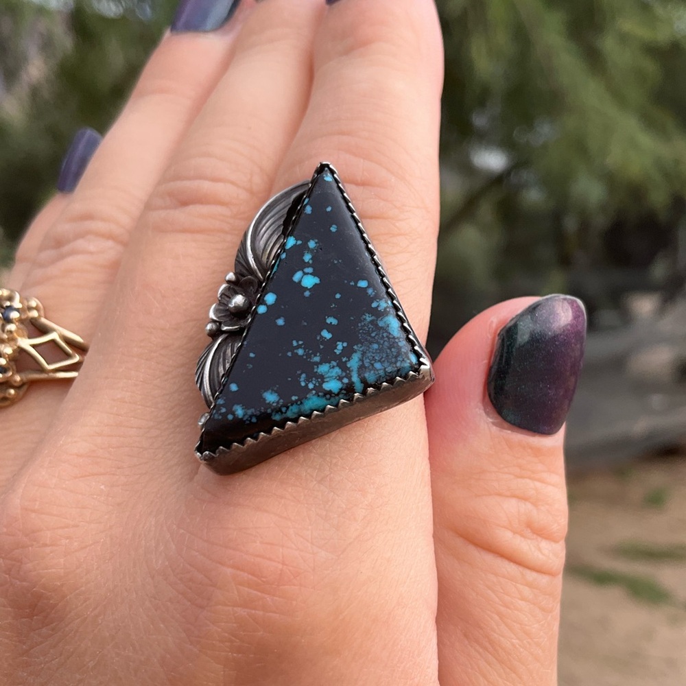Native American Turquoise Triangle Ring - image 2
